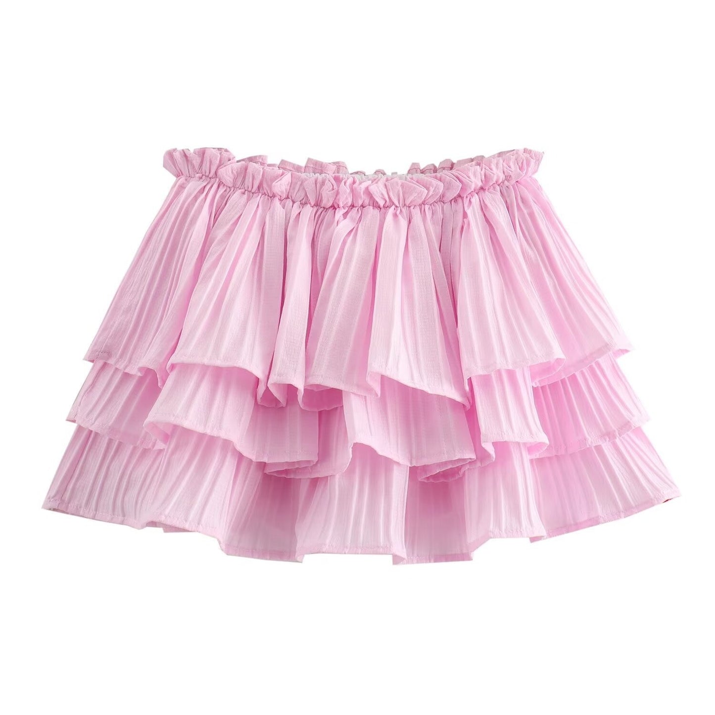 Sweet and Pink Elastic Layered Mini Skirt