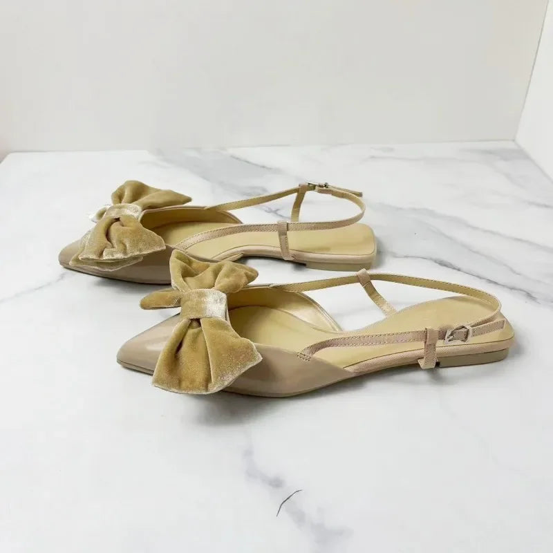 Stylish Beige Bow Embellished Flat shoes