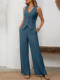 Button-Front Vest & Wide-Leg Drawstring Pant Two-Piece Set