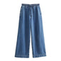 Denim Two-Piece Set: Pullover Shirt & Wide-Leg Wide-Leg Pants