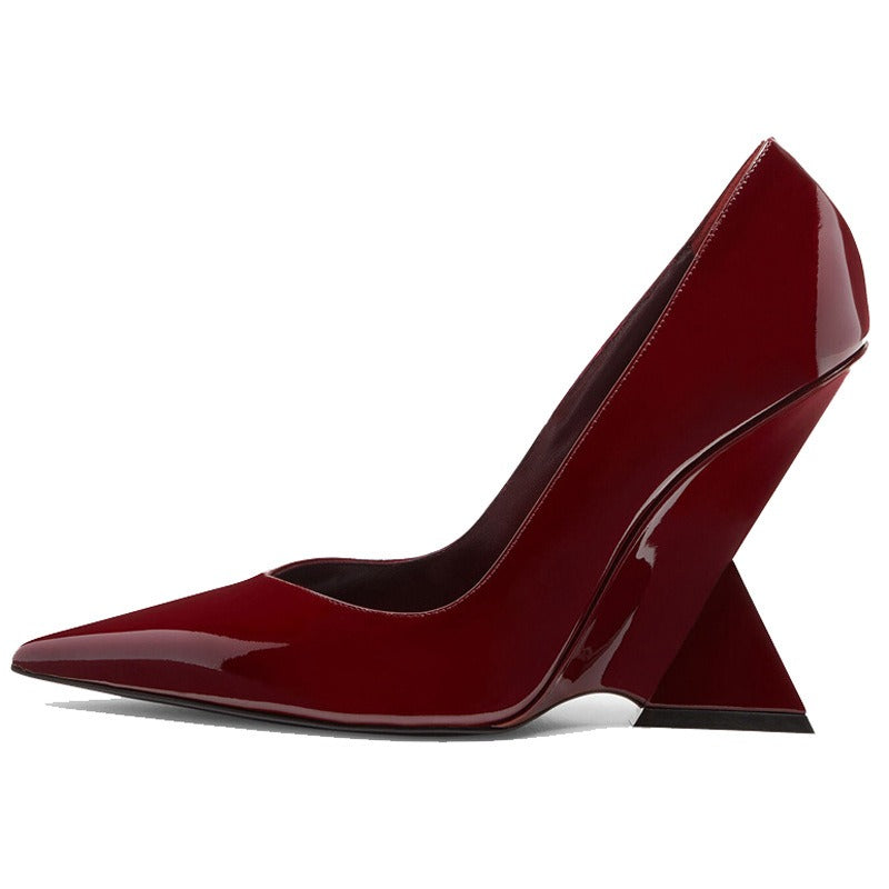 Ultra High Heels, Pointed Toe, Patent Leather Wedge Shoes