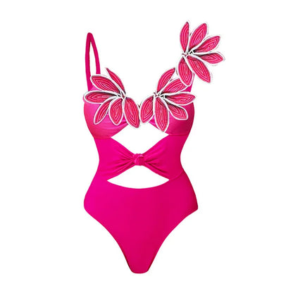 Fuchsia Bloom Cutout Swimsuit & Skirt Set
