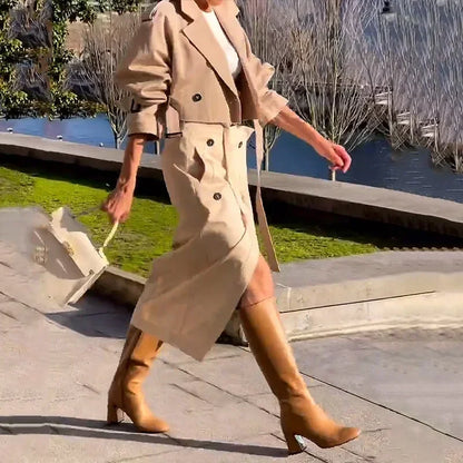 Stylish Women's Long Sleeve Cropped Jacket and Wrap Around Suit Skirt