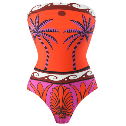Island Vibes Palm Print Swimsuit & Sarong Set