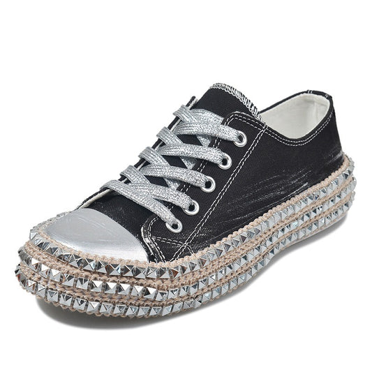 Korean Style Fashion Sneakers,  Trendy High-top Canvas Sneakers