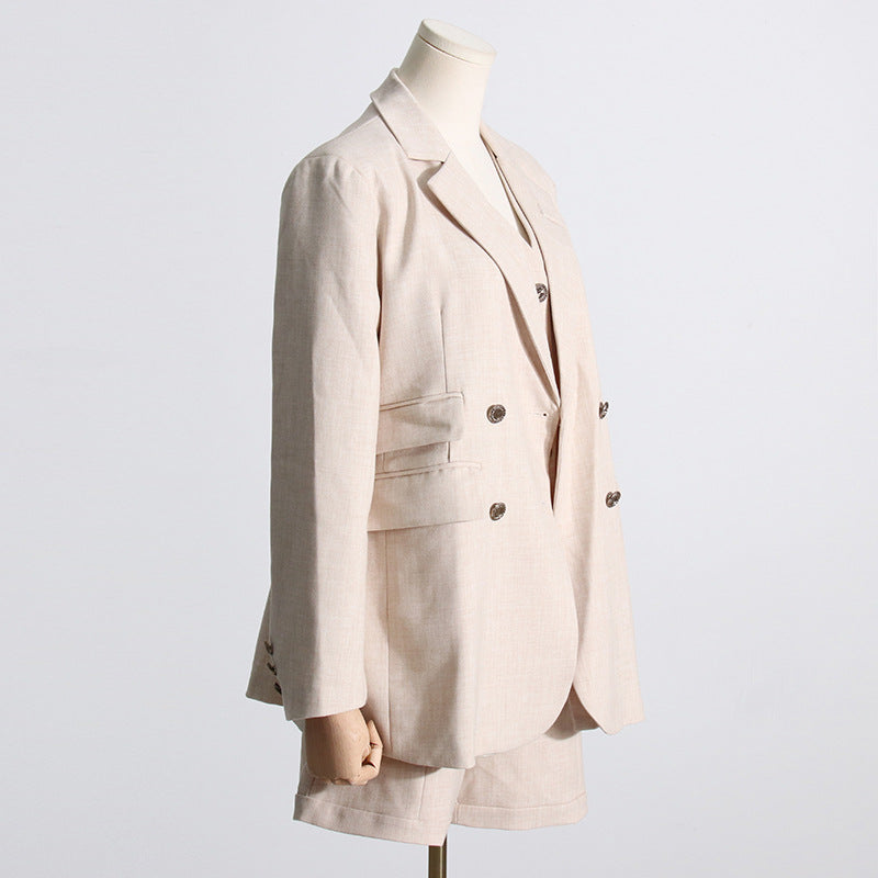Beige Tailored  Three-Piece Shorts Suit – Sleek, Sharp & Summer-Ready