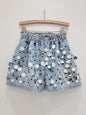 Women's Denim Short Elastic High Waist Wide Leg Loose Big Sequins Beading Short Pants  Summer New Fashion