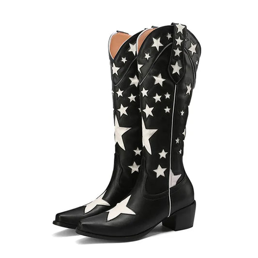 Starlight Rodeo Western Boots – Black with White Stars