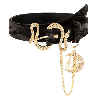 Jacquard Velvet Women's Belt with Decorative  Chain and Snake Buckle