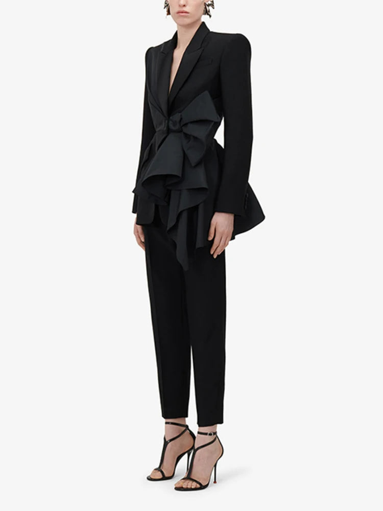 Sculptural Bow Detail Black Blazer – Where Power Meets Drama