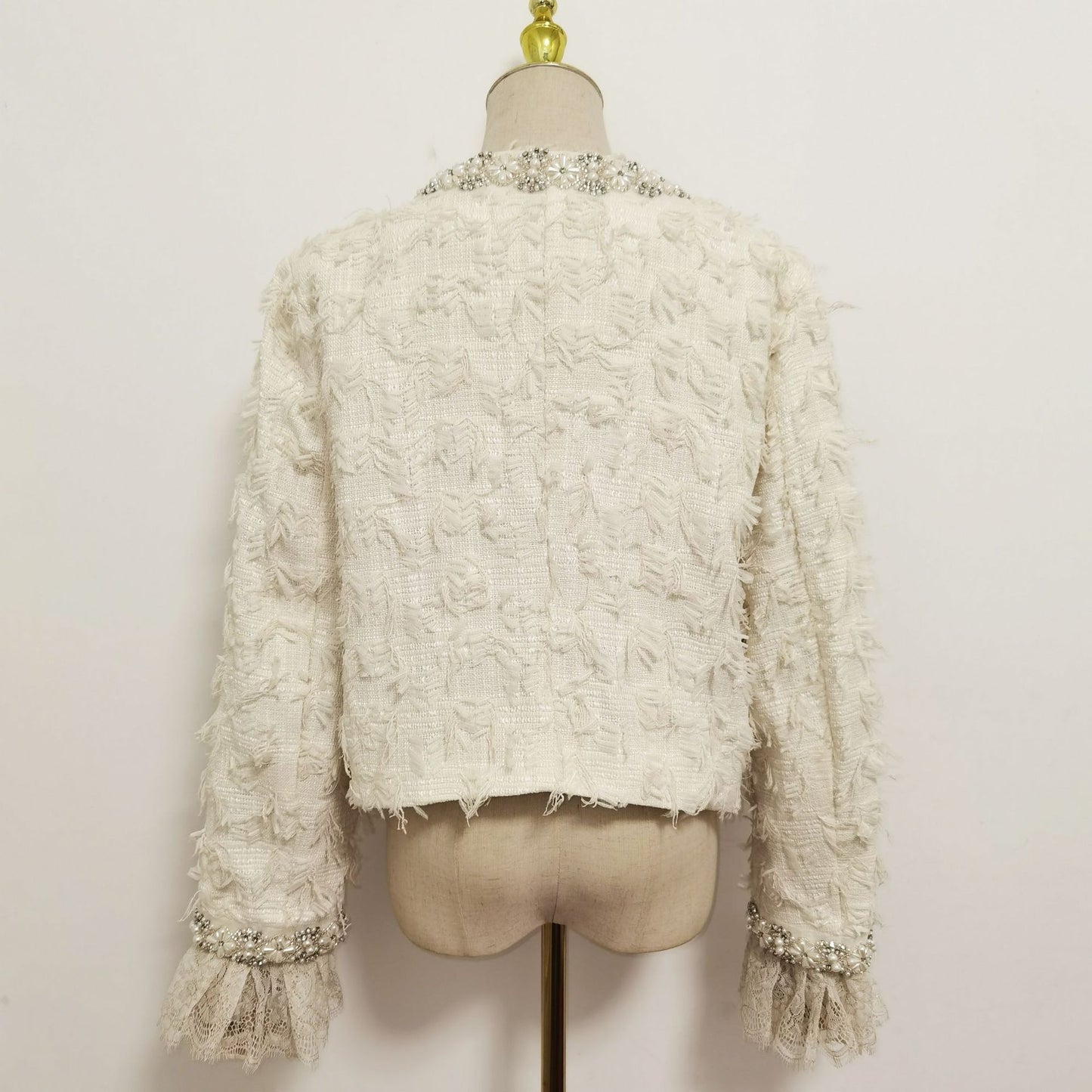 Double-sided Wool Short Jacket with Diamond Beads