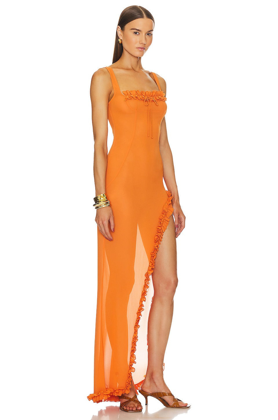 Sexy Body Contouring Dress  With Thigh High Slit, Transparent, Red Carpet Look