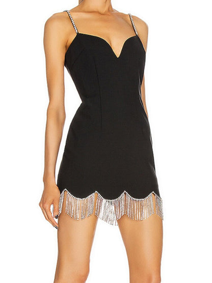 Little Black Slip Dress With SparklingTassels