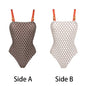 Reversible Retro Dot One-Piece Swimsuit with Colorblock Sarong - 2-in-1 Beach Set