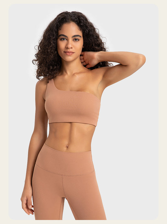 Stylish Oblique Shoulder Yoga Set-Multiple Colors