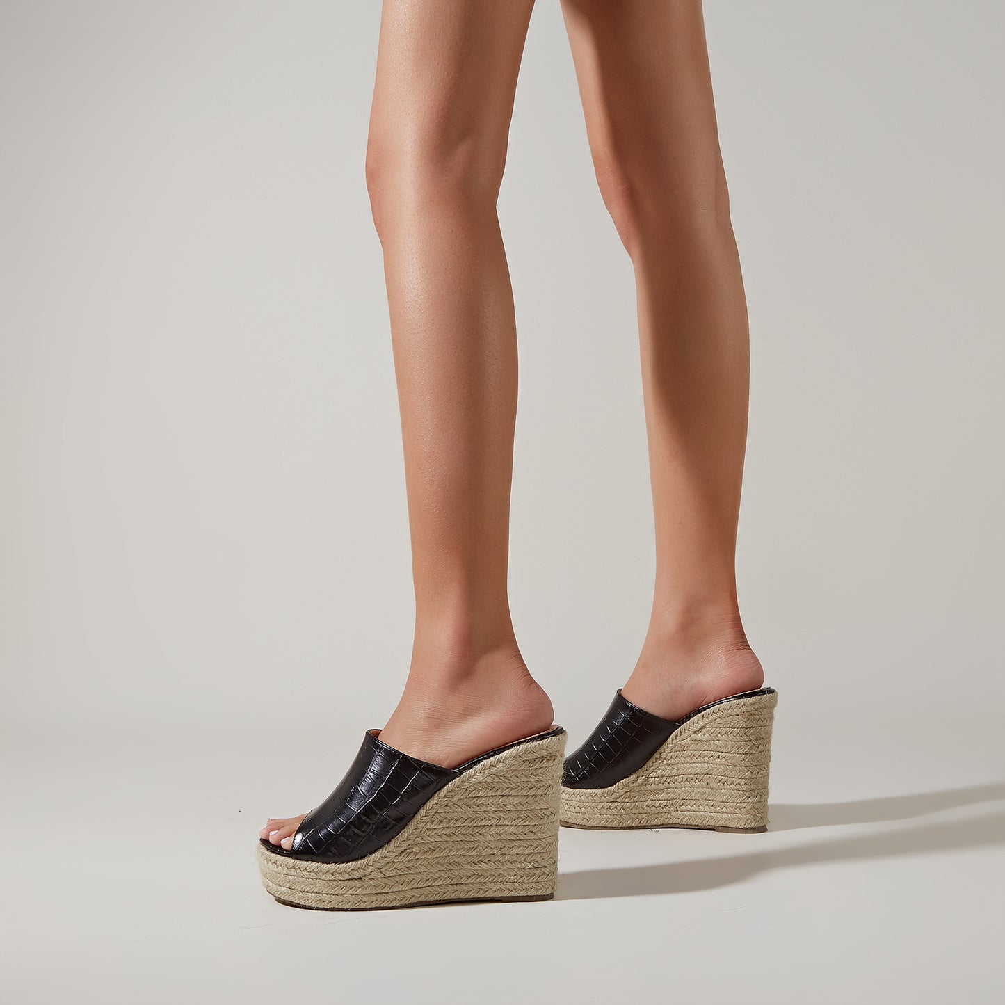 Croc-Effect Espadrille Wedge Mule – Slip-On Platform Sandals
