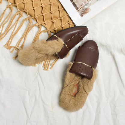 Furry Mules for Women Made With Rabbit Fur