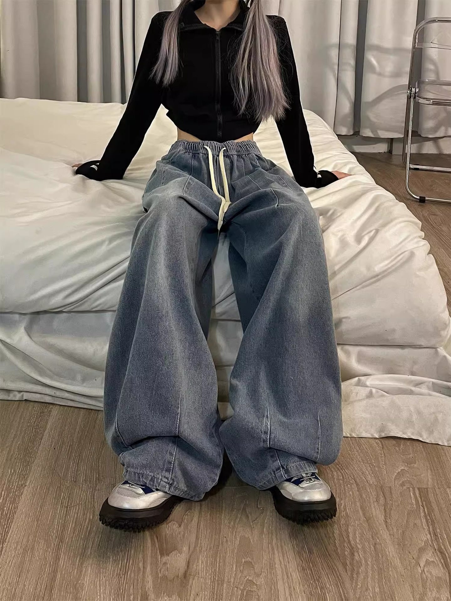 Oversized Wide-Leg Denim Joggers
