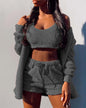 Women's Warm Fluffy Shorts Top, and Cardigan Set