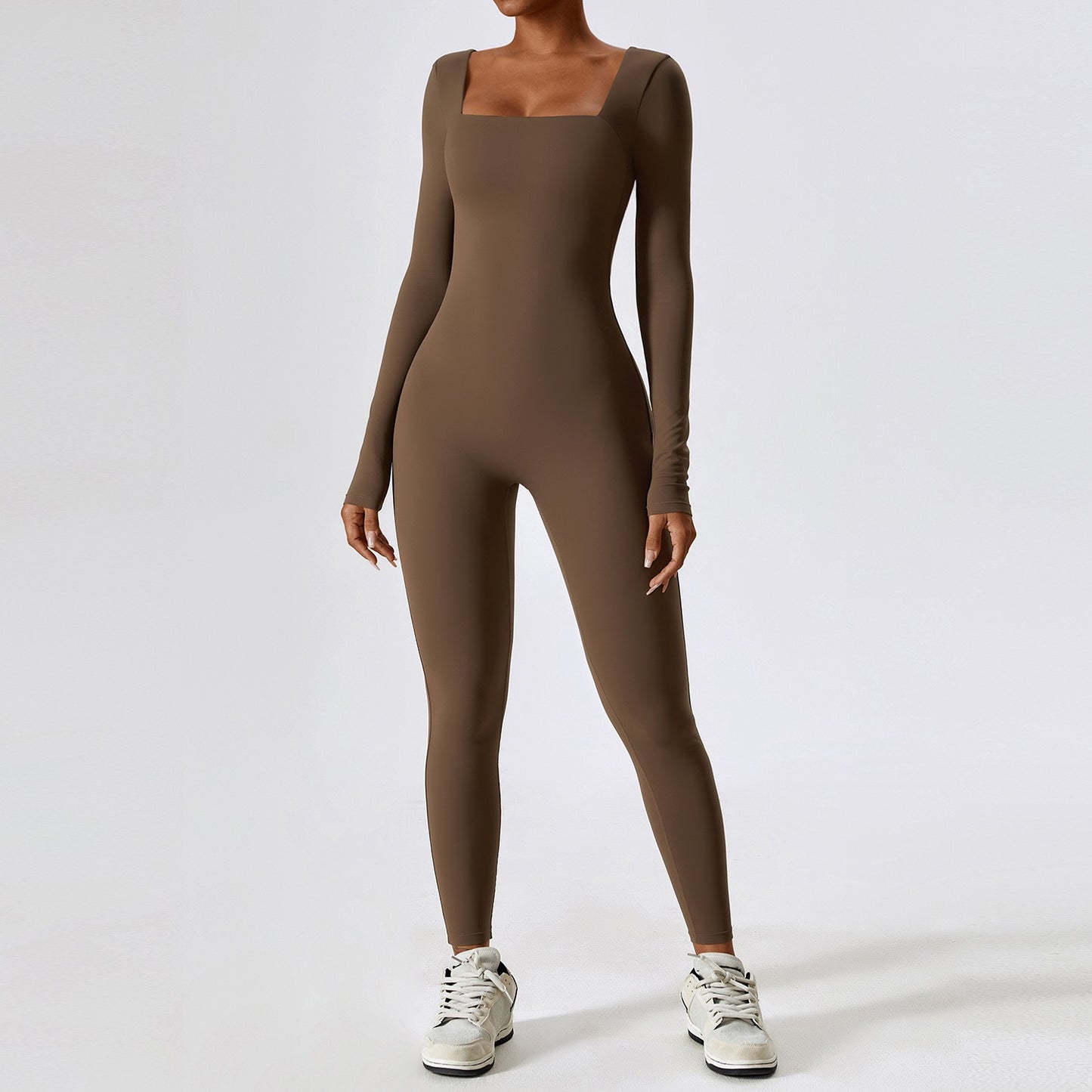 Figure Hugging Long-sleeved Sports Jumpsuit in Multiple Colors