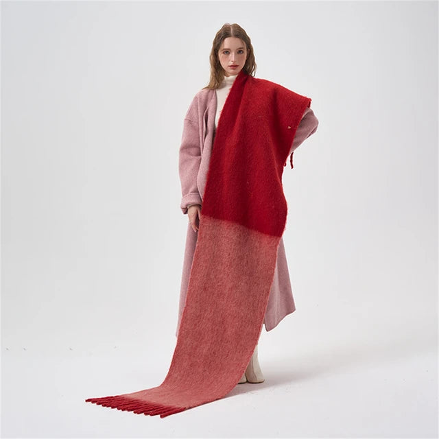 Simple Color Blocking Soft Plush  Cashmere Like Thick  Extra Long Scarf/ Shawl