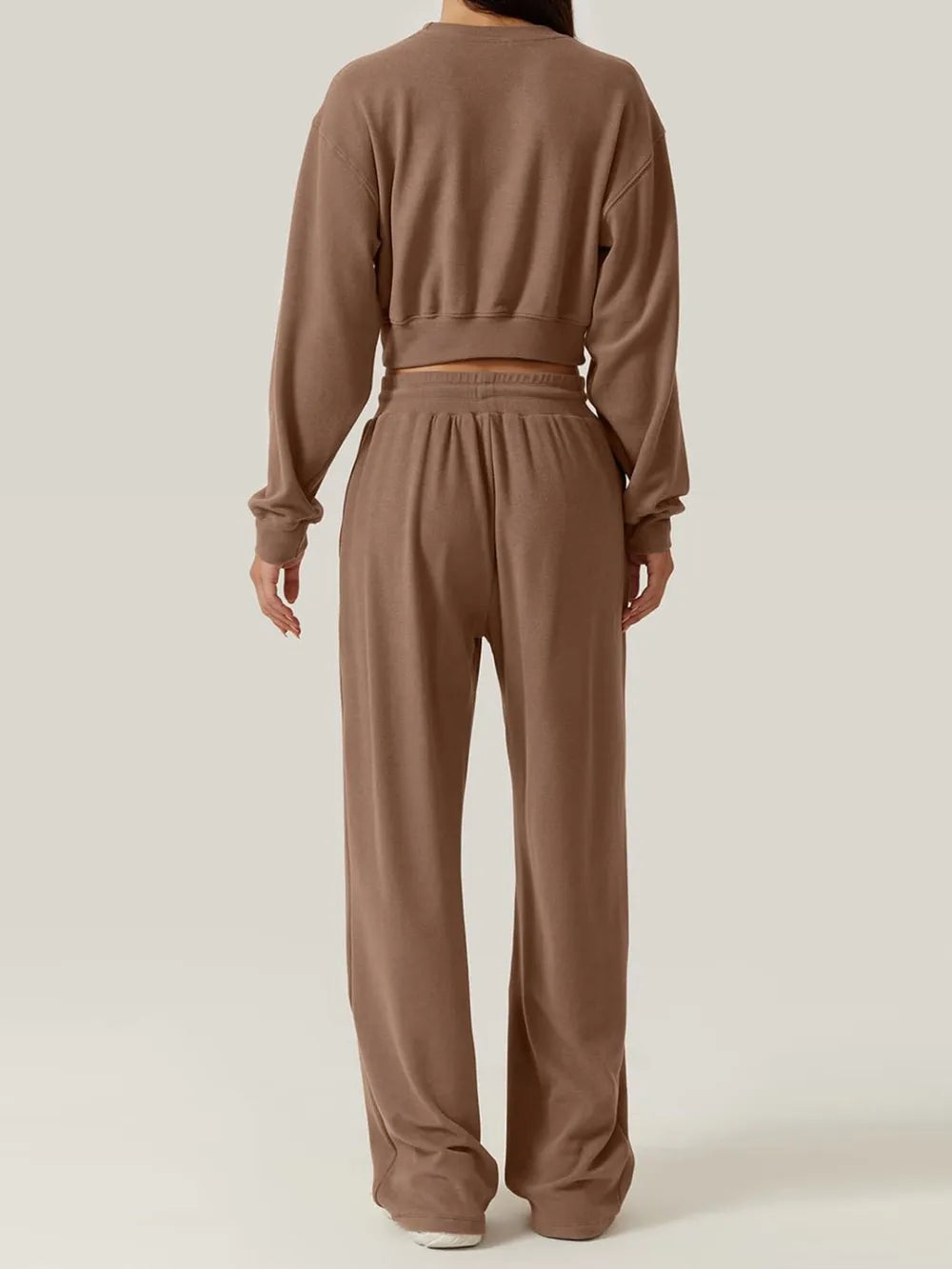 Twist-Front Pastel Knit Lounge Set – Cozy Crewneck Sweater & Drawstring Wide-Leg Pants
