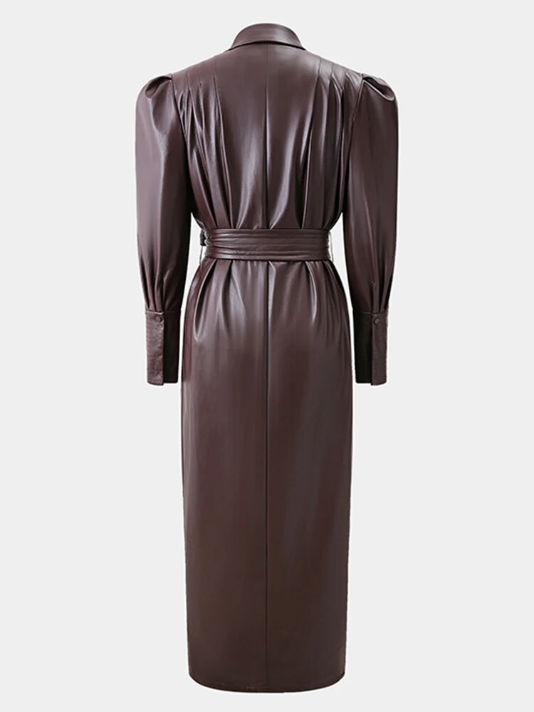 Stylish Leather Single Breasted Trench Coat