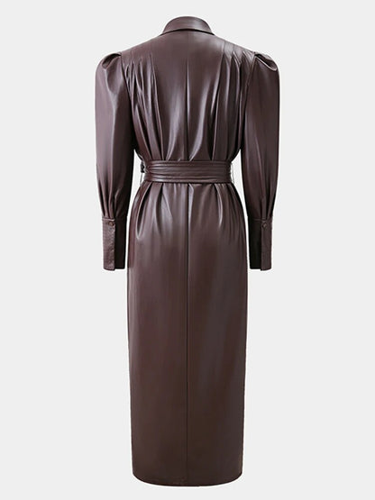 Stylish Leather Single Breasted Trench Coat