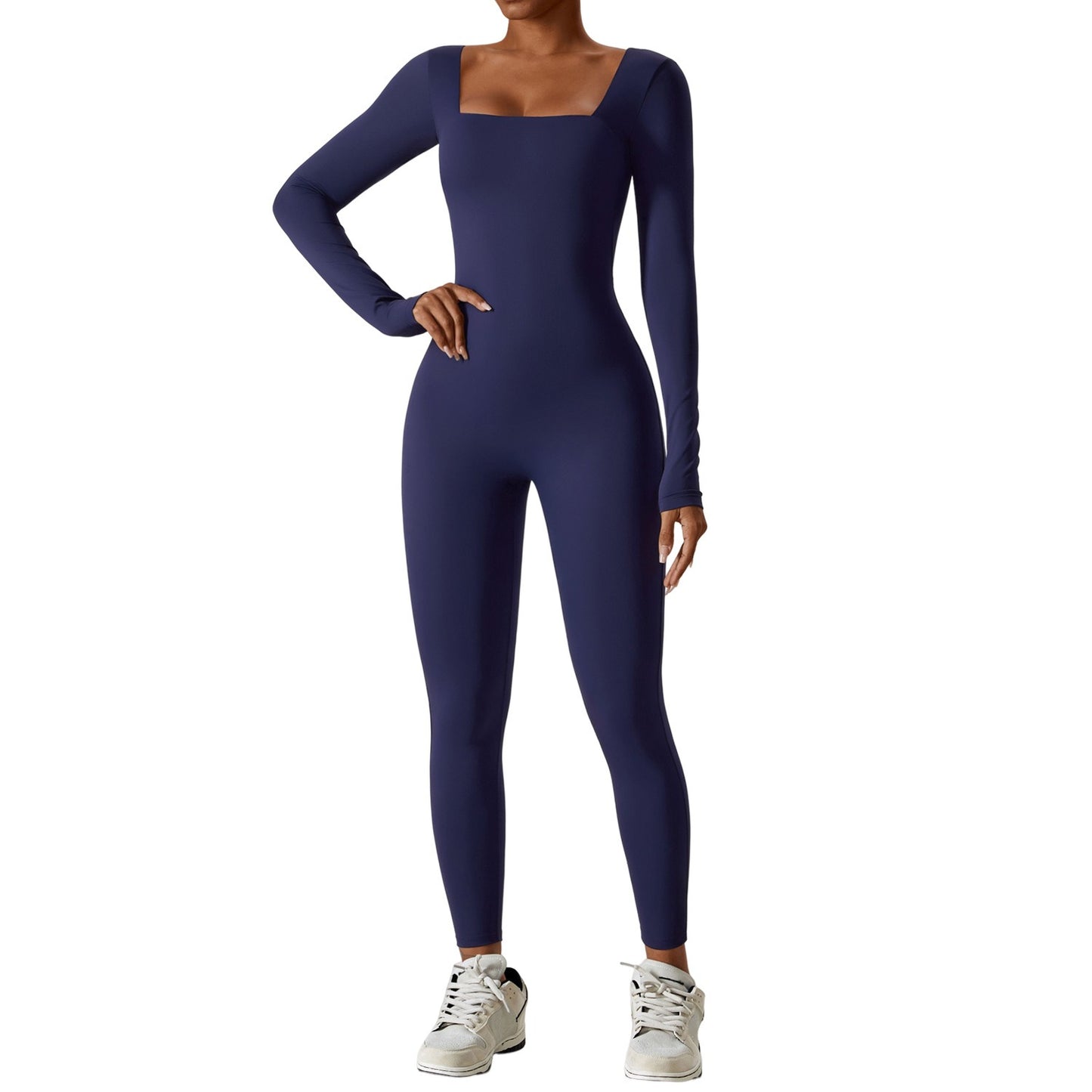 Figure Hugging Long-sleeved Sports Jumpsuit in Multiple Colors