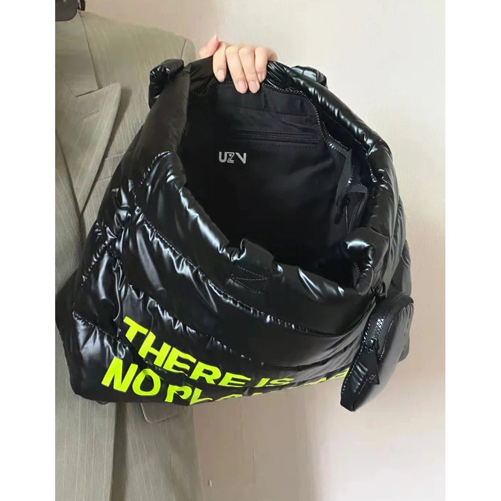 Nylon Padded Shoulder Bag Quilted Tote Bags for Women Down Space Handbags Winter Cotton Shopper Purses Letter Clutch