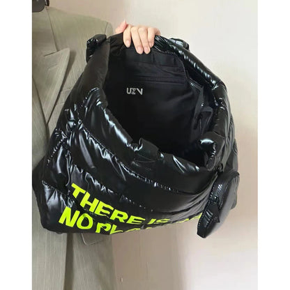 Nylon Padded Shoulder Bag Quilted Tote Bags for Women Down Space Handbags Winter Cotton Shopper Purses Letter Clutch