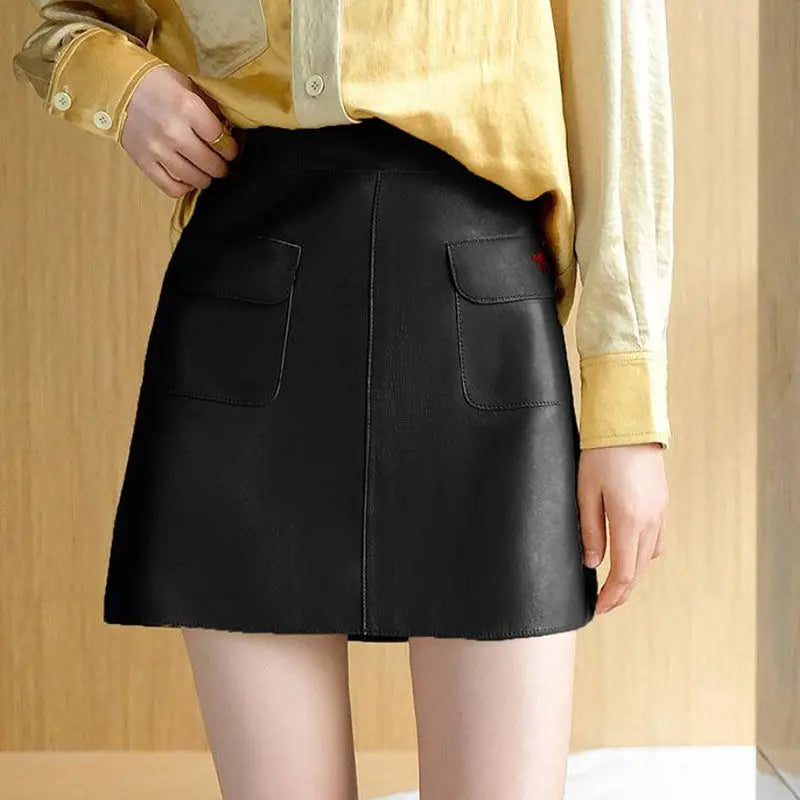 High Waisted Yellow Faux Leather A-Line Short Skirt