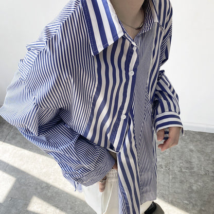 Modern Asymmetrical Striped Button‐Down Shirt