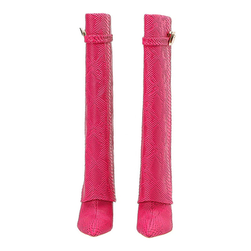 Venomous Chic Red Python Knee-High Leather Boots-Multiple Colors