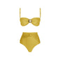 Golden Hour Glam Bikini Set with Matching Ruched Skirt