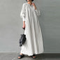 Cotton and Linen Striped Round Neck Long Sleeved Dress