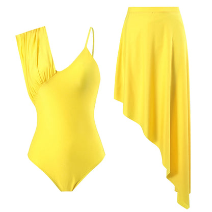 Golden Hour One-Shoulder Swimsuit & Asymmetric Skirt Set