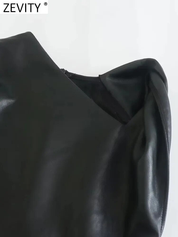 Sleek Faux Leather Sleeveless Midi Dress