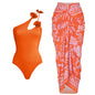 Floral Bloom One Shoulder Swimsuit & Sarong Set – Tropical Orange