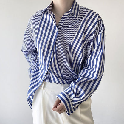 Modern Asymmetrical Striped Button‐Down Shirt
