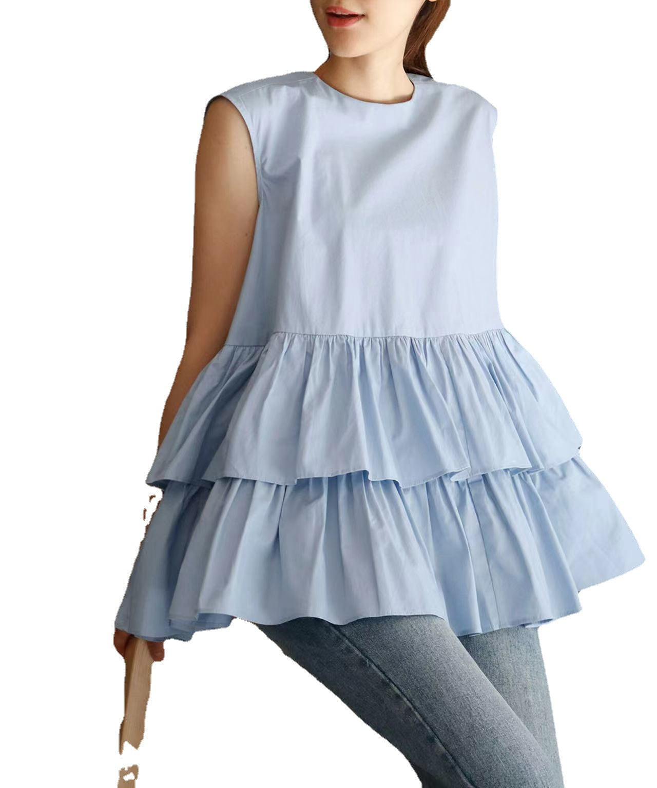 Sleeveless Tiered Ruffle Swing Tunic Top