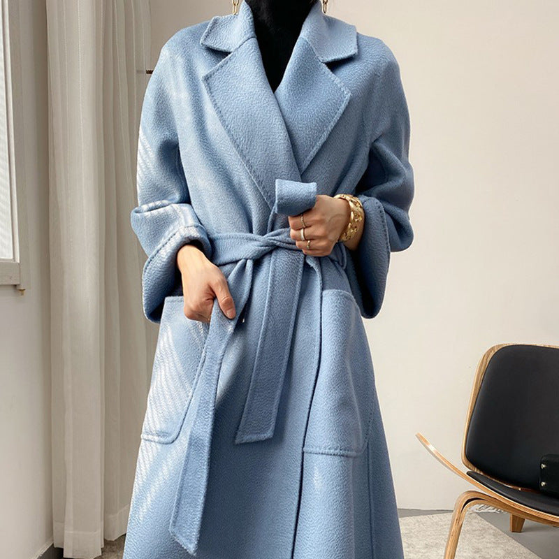 Elegant Long Belted Cashmere Coat for Women