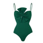 One-piece Green Swimsuit Paired with a Matching Floral Sarong