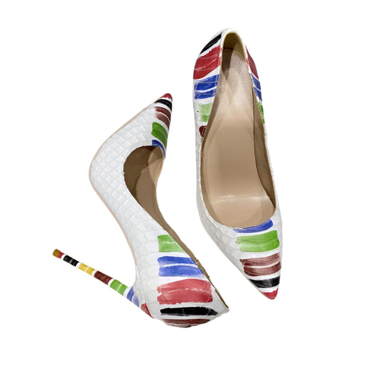 Croc-Embossed Rainbow Brushstroke Pointed-Toe Stilettos