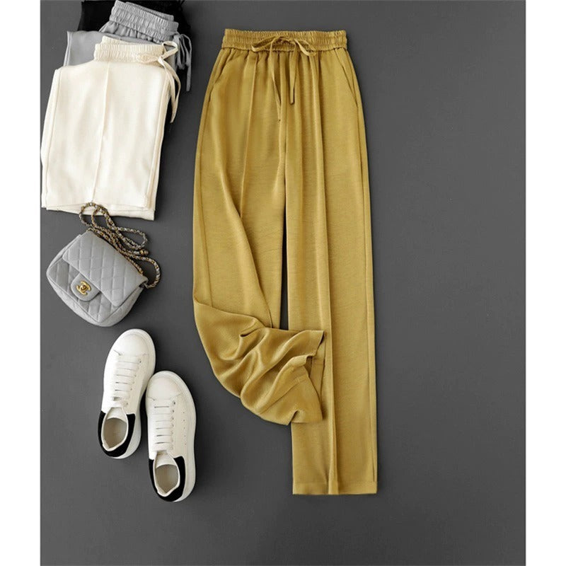 Elastic Waist Breathable Cotton Floor Length  Draw String Pants