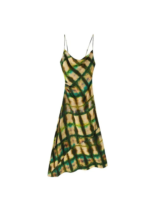 Slinky Print Midi Slip  Dress With  Spaghetti Straps