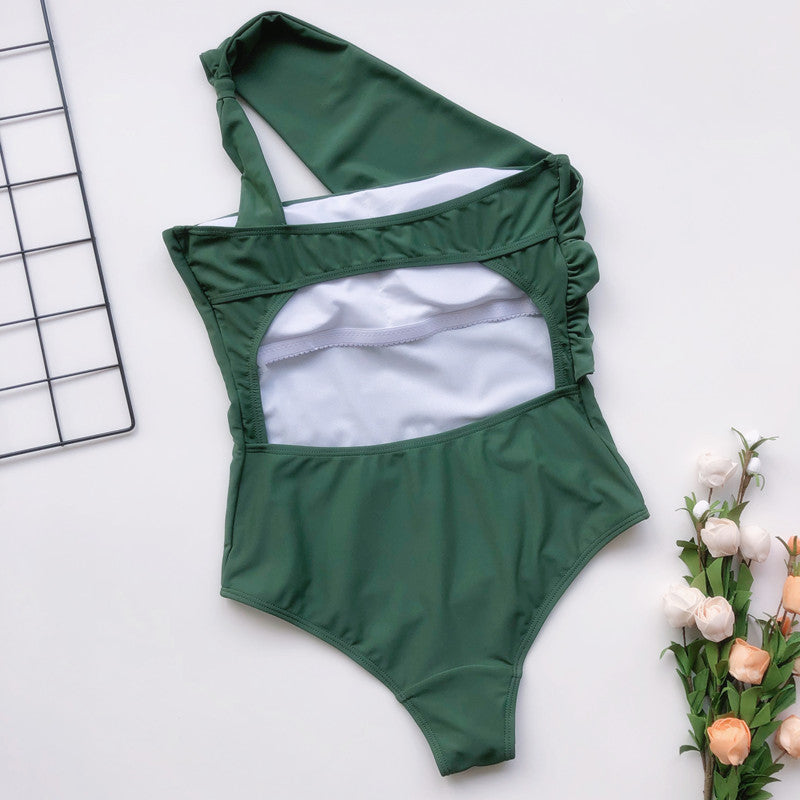 Chic One-Shoulder Ruched One-Piece Swimsuit