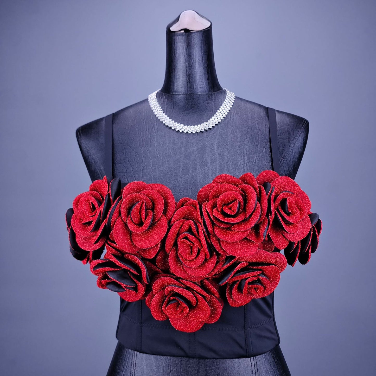 Thin Strap Corseted Top with 3D Rose Flowers Design Details