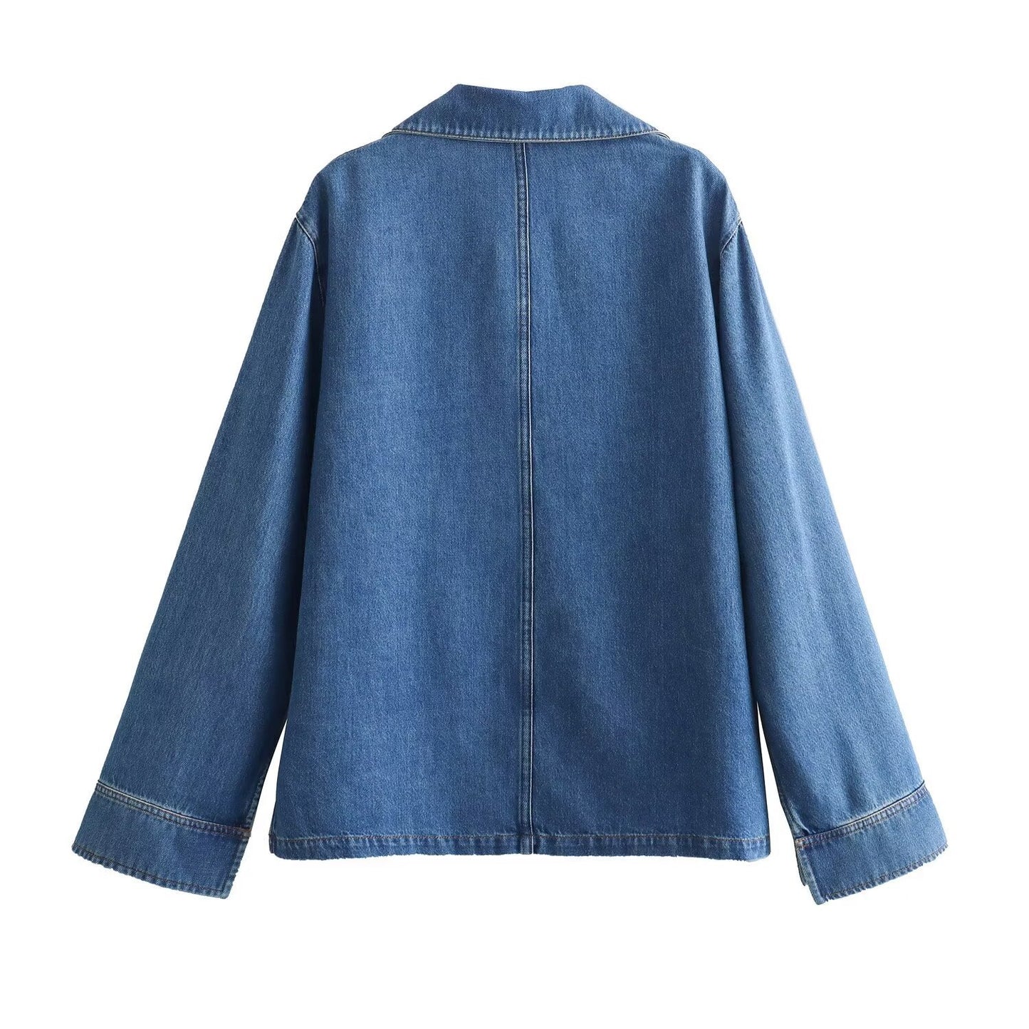 Denim Two-Piece Set: Pullover Shirt & Wide-Leg Wide-Leg Pants