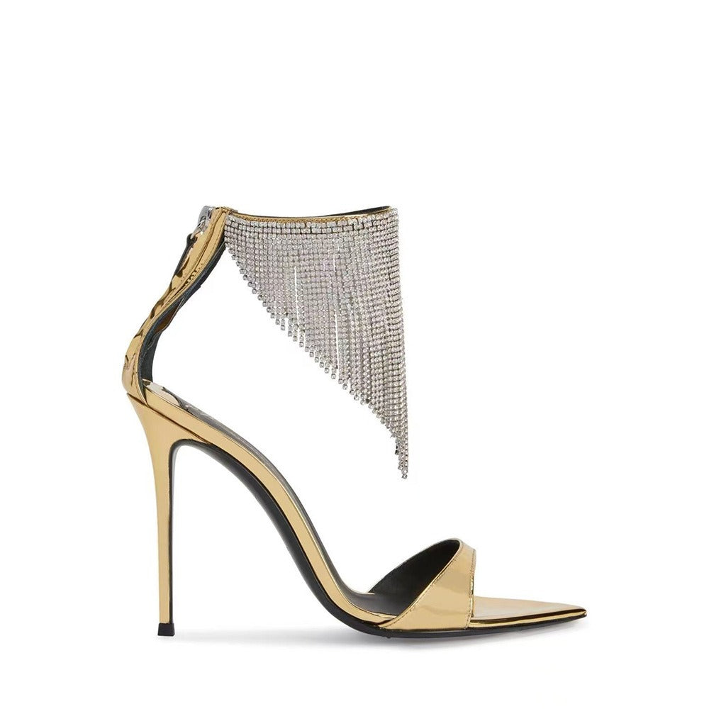 "Starlight Fringe Stiletto Heels – Gold & Black"